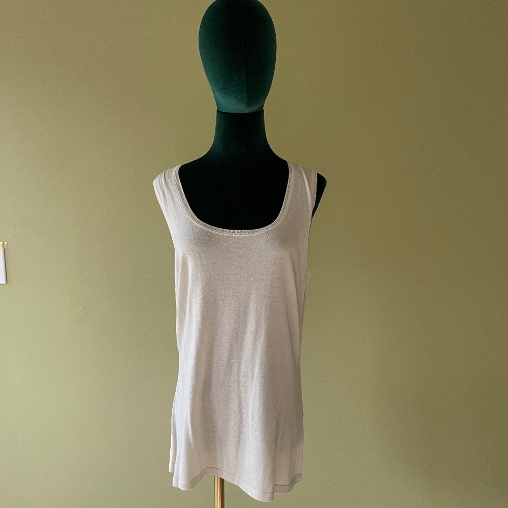 Lafayette 148 Cashmere Silk Sleeveless Knit Tank Top Large Quiet Luxury Neutral